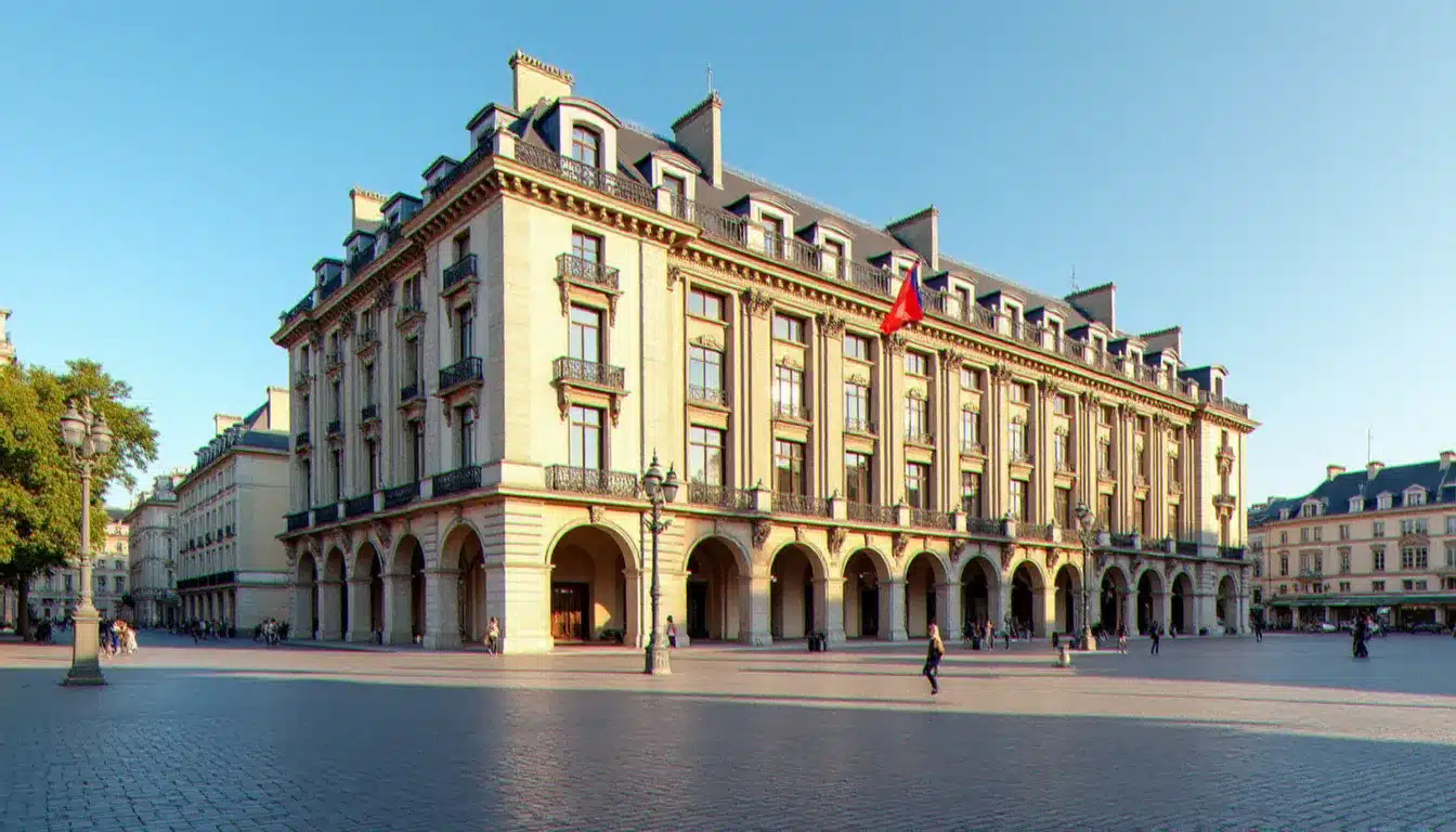 Façade classique d'un hôtel de ville français avec drapeau tricolore, illustrant la question pourquoi hotel de ville ou mairie