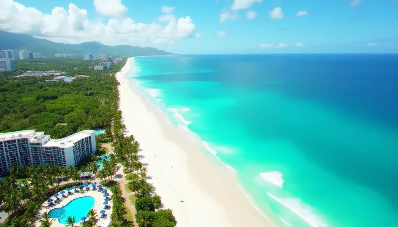 Vue aérienne de l'Hotel Marien Puerto Plata avec sa plage privée de Cofresi et la mer des Caraïbes en arrière-plan