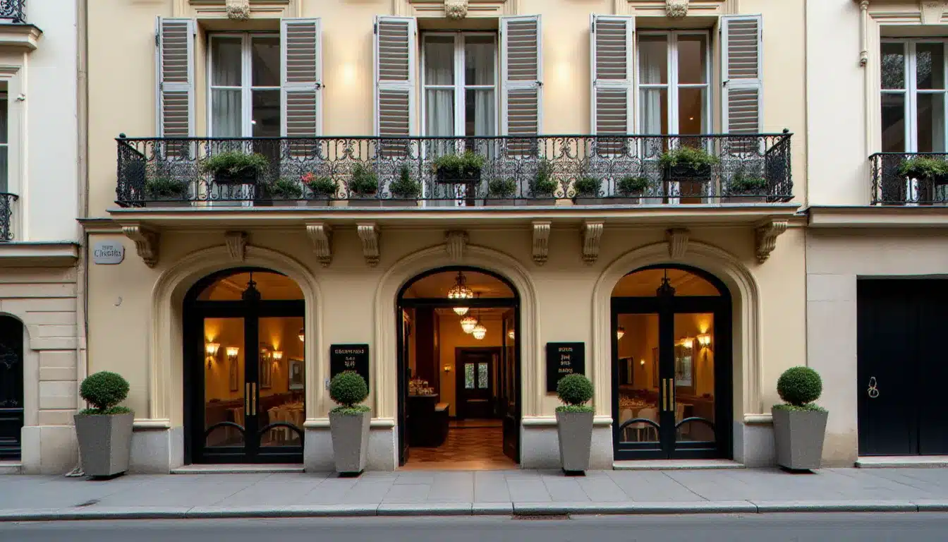 Façade haussmannienne de l'hôtel France d'Antin Opéra à Paris, avec balcons en fer forgé et entrée élégante caractéristique du quartier Opéra