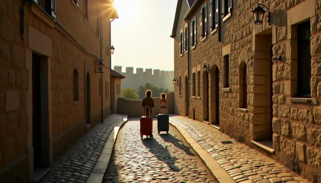 Ruelle pavée de la ville close de Saint-Malo avec ses remparts en granit visibles au fond, illustrant la localisation idéale de l'hôtel France et Chateaubriand