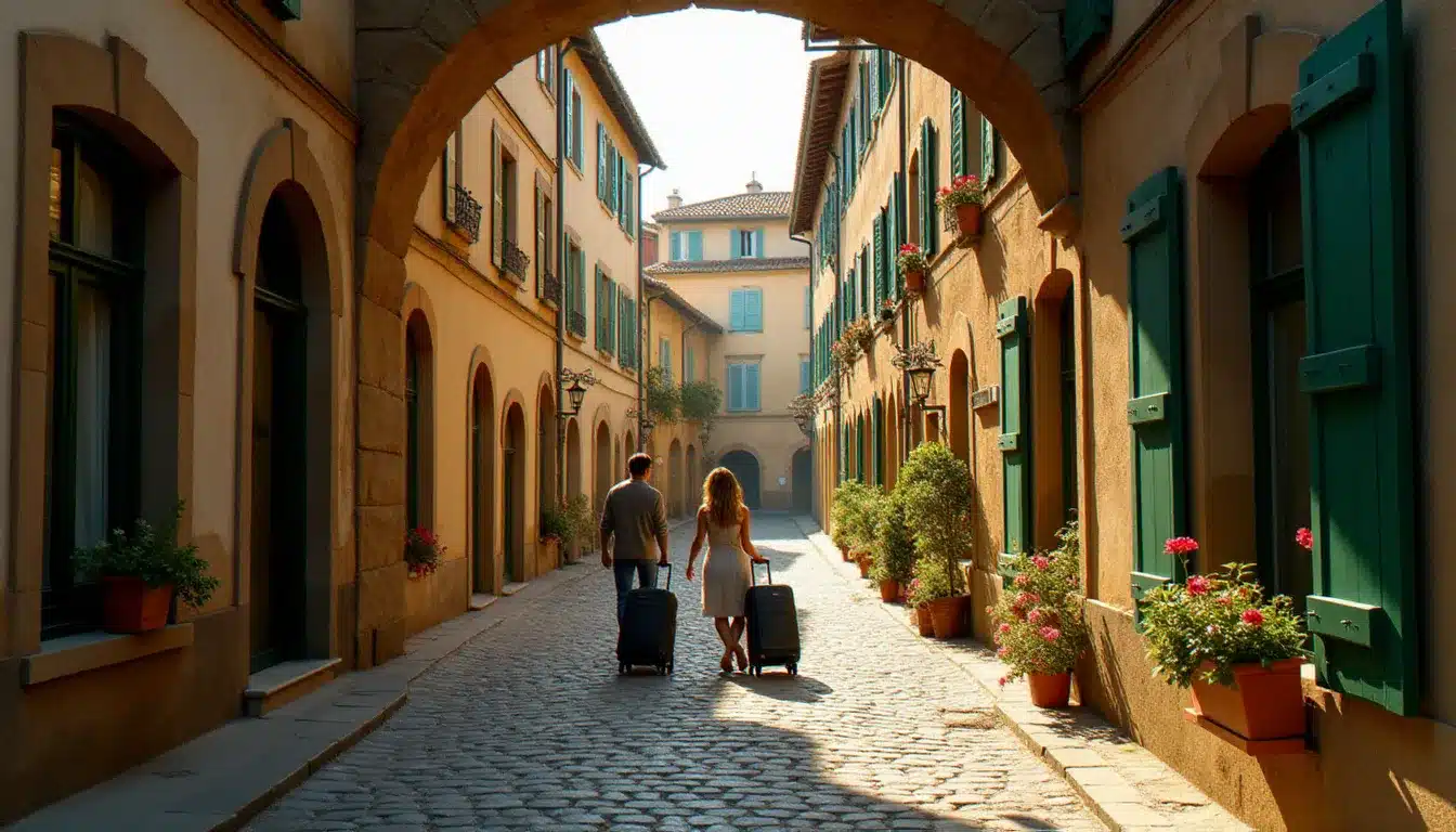 Ruelle pavée de la ville close de Saint-Malo avec des bâtiments en granit breton, menant vers l'emplacement de l'hôtel France et Chateaubriand au cœur de l'intra-muros
