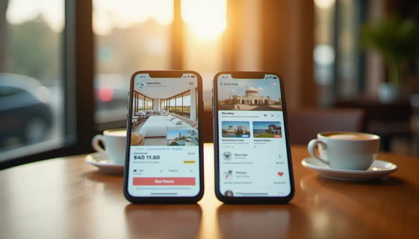 Comparaison de prix d'hôtels sur deux applications mobiles différentes, illustrant les écarts tarifaires selon les plateformes