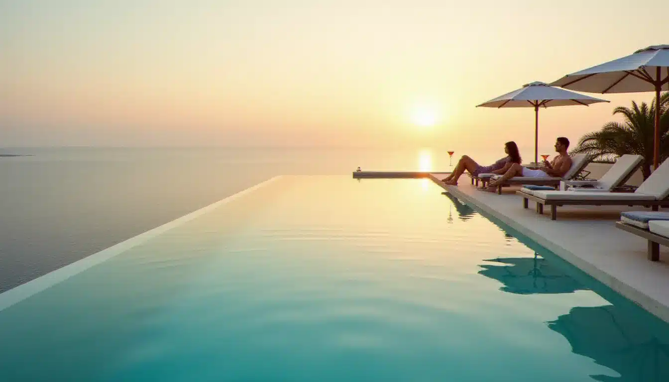 Piscine à débordement d'un hôtel adult only avec vue sur la mer Méditerranée, illustrant pourquoi choisir un hôtel adult only pour un séjour au calme