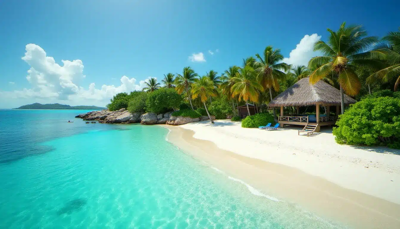 Vue aérienne de la plage de sable blanc de Cayo Paredon Grande à Cuba, cadre du Grand Aston Cayo Paredon Beach Resort