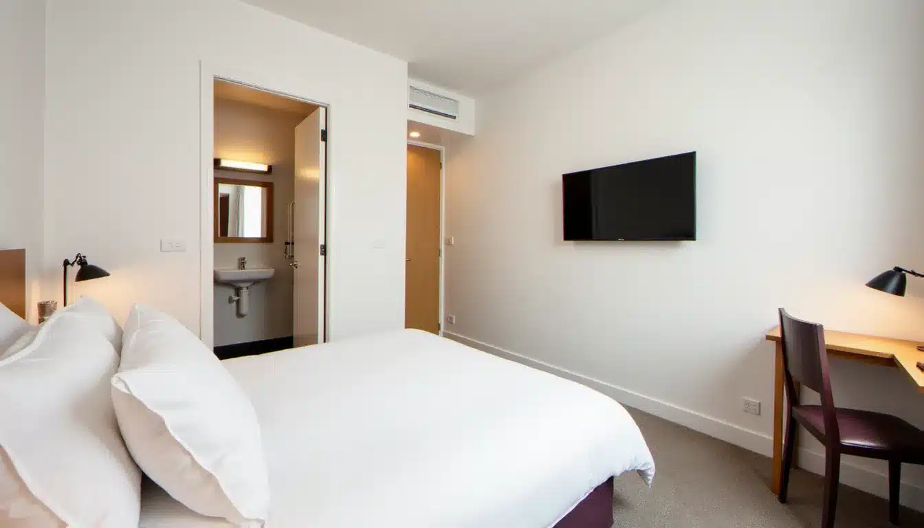 Chambre double contemporaine et lumineuse d'un hôtel trois étoiles parisien, typique des prestations de l'hôtel France Albion Paris
