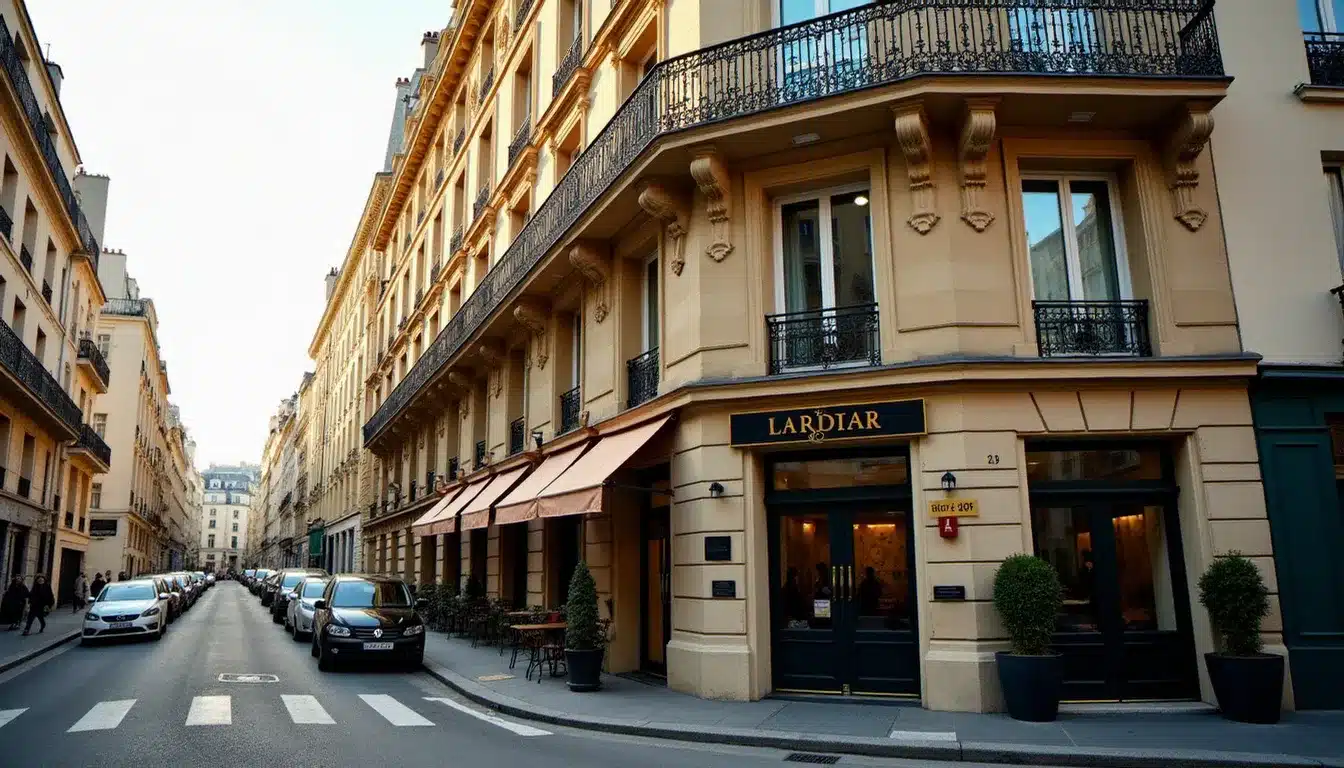 Façade d'un hôtel trois étoiles de style haussmannien dans le 8e arrondissement de Paris, illustration de l'hôtel France Albion Paris