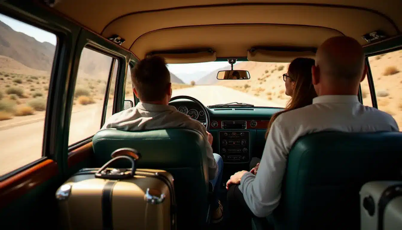 Grand taxi marocain sur la route d'Ouzoud depuis Marrakech, option de transport couramment utilisée par les voyageurs français