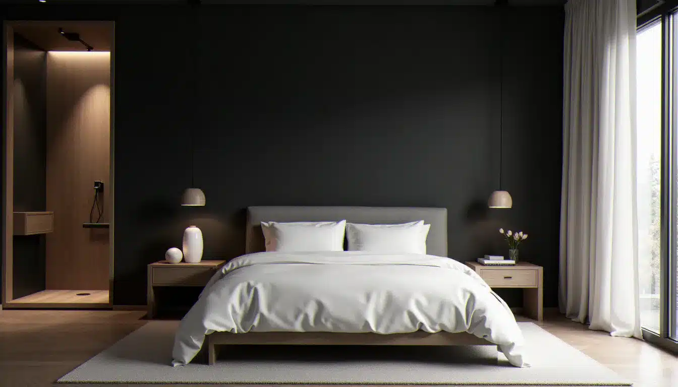 Chambre d'hotel moderne avec lit blanc