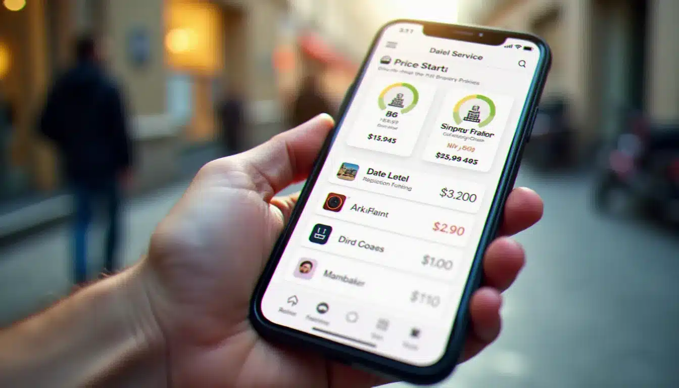 Comparaison de prix d'hôtels sur une application mobile, illustrant la recherche du meilleur tarif hôtel selon le canal de réservation