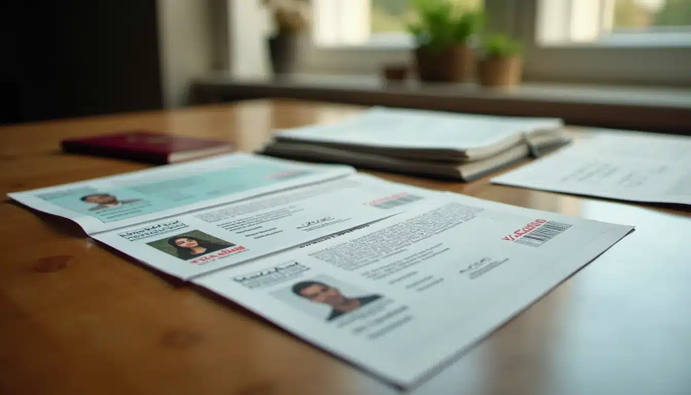 Documents d'identité algériens posés sur une table, dont une carte nationale, un acte de mariage et un passeport, alternatives au livret de famille pour l'hôtel