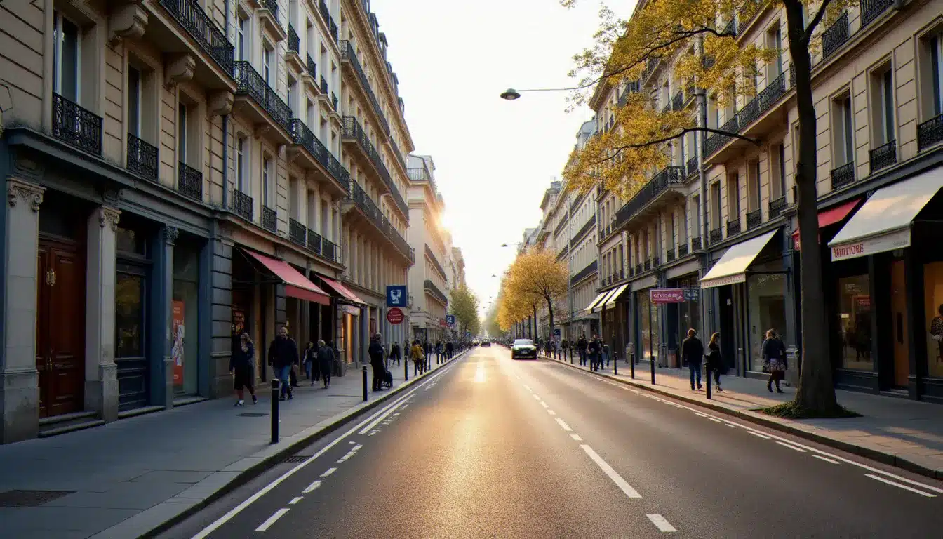 Avenue du 13ème arrondissement de Paris avec vue sur le réseau de transports en commun et l'architecture mixte du quartier
