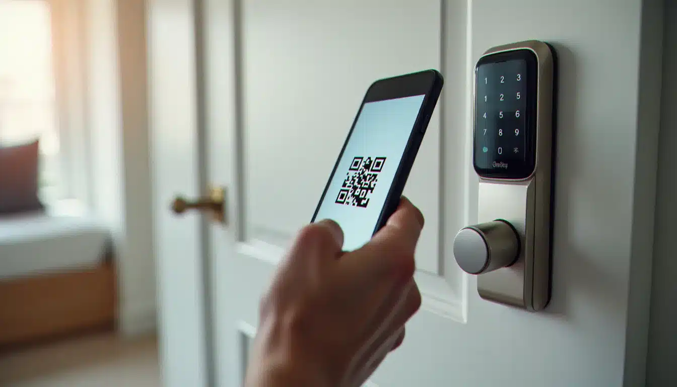 Accès à une chambre d'hôtel sans humain via QR code sur smartphone et serrure connectée